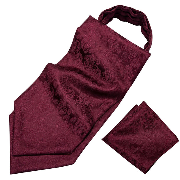 Fashion Black Silk Cravat Ascot Tie For Men Pocket Square