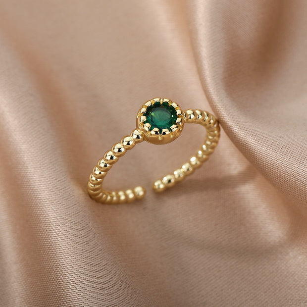 Multicolor Round Bead Zircon Rings For Women Stainless Steel Adjustable