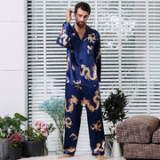 Summer Couple Thin Long Sleeve Nightgown Silk Pajamas for Men Sleepwear