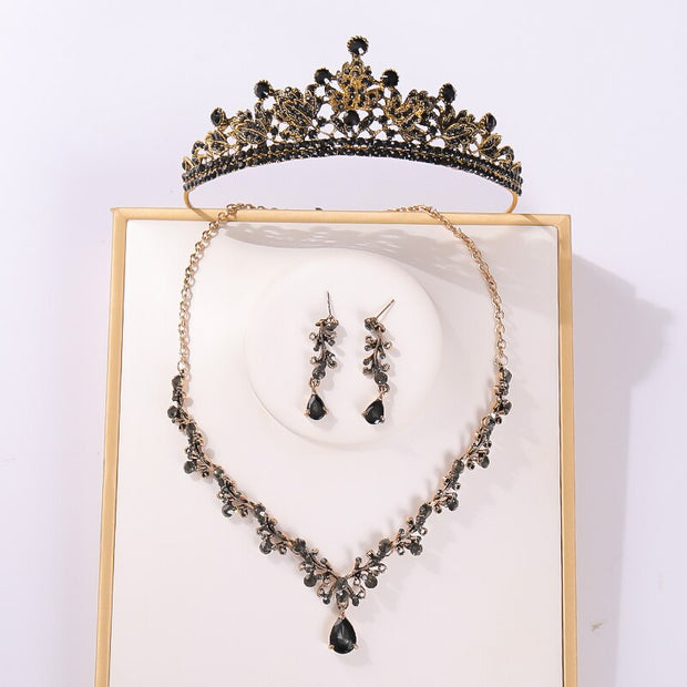 Baroque Costume Bridal Jewelry Sets Rhinestone Crystal Tiara Crown Earrings