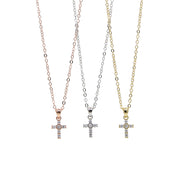 2022 High Quality S925 Sterling Pave AAA Cz Tiny Cute Cross Pendant Necklaces