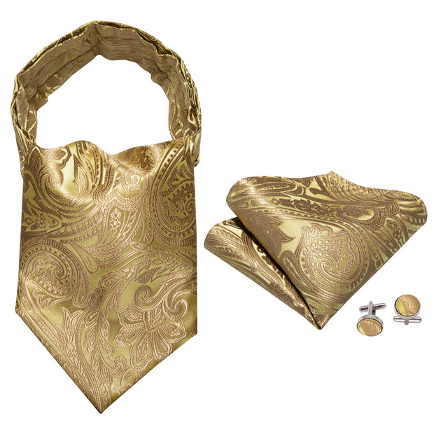 Fashion Black Silk Cravat Ascot Tie For Men Pocket Square