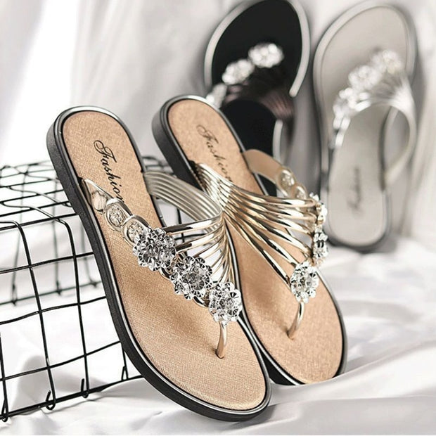 Women Fashion Peep Toe Silver High Quality Anti Skid Beach Sandals