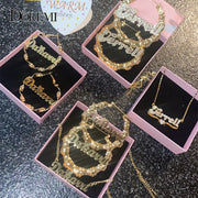 DOREMI Name Earrings and Necklace set 3MM Cuban Chain Round Bamboo Earrings Custom