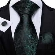 100% Silk Luxury Teal Green Paisley 8cm Tie For Men Wedding Dress Necktie