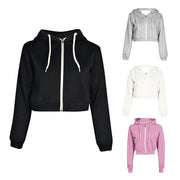Zip Up Crop Top Hoodie Women Lace Up Drawstring Hoodies