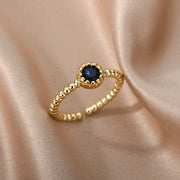 Multicolor Round Bead Zircon Rings For Women Stainless Steel Adjustable