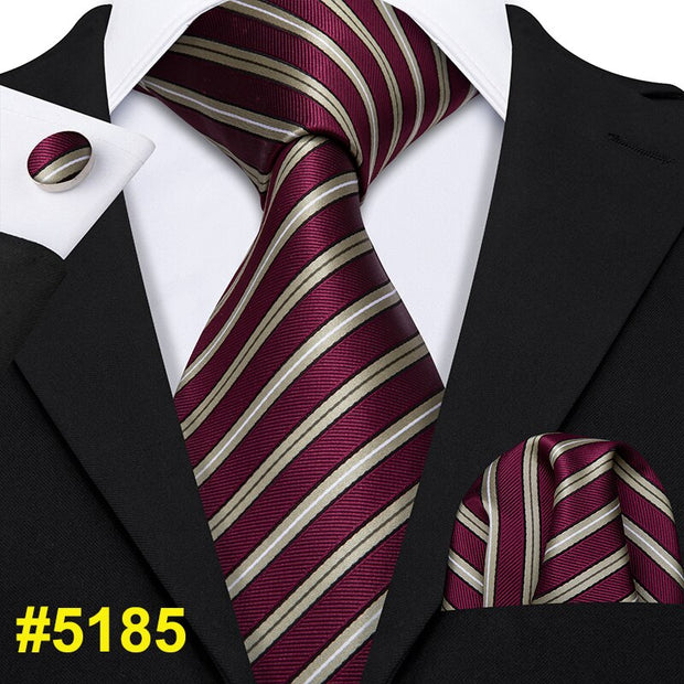LS-704 Men`s Tie 100% Silk Red Plaid Jacquard Woven Wedding Tie