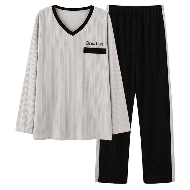 Full Pure Cotton Pajamas Letter Sleepwear Solid Color