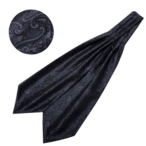 Fashion Black Silk Cravat Ascot Tie For Men Pocket Square