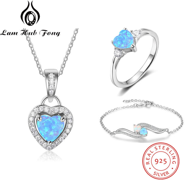 Luxury Jewelry Sets for Women 925 Sterling Silver Blue Heart