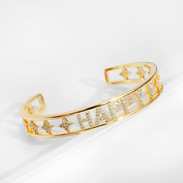 Luxury Zircon Crystal Hollow Gold Color Bangle Bracelet For Women Classic Star Evil Eye