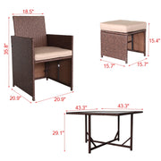 Patio Furniture Set 9 Pieces Wood Grain PE Wicker Rattan Dining Ottoman Chair