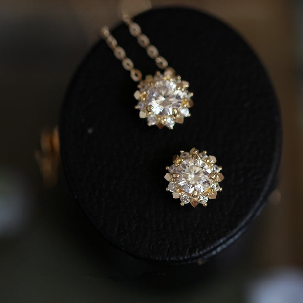 925 Sterling Silver Simple Diamond Gold Small Sun Pendant Necklace Women