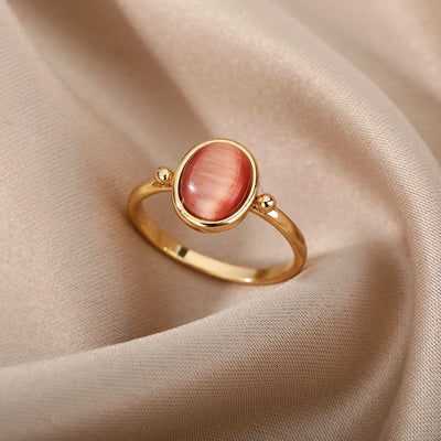 Red Opal Rings For Women Stainless Steel Gold Color Finger Ring