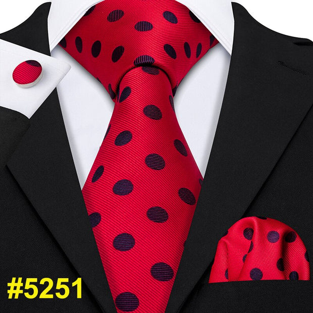 LS-704 Men`s Tie 100% Silk Red Plaid Jacquard Woven Wedding Tie