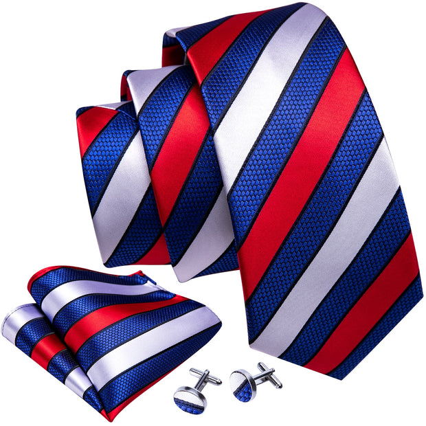 New Fashion Red Striped Men Tie Set Silk Jacquard Neckties