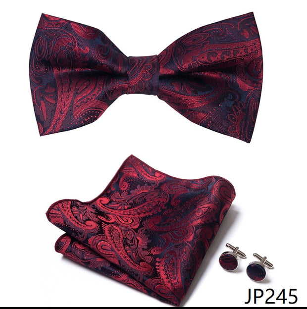 New Paisley  Bow Tie for men Wedding Bowtie Handkerchief Cufflink Set