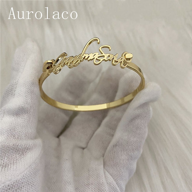 AurolaCo Customized Nameplate Name Bracelet Personalized Custom Cuff Bangles