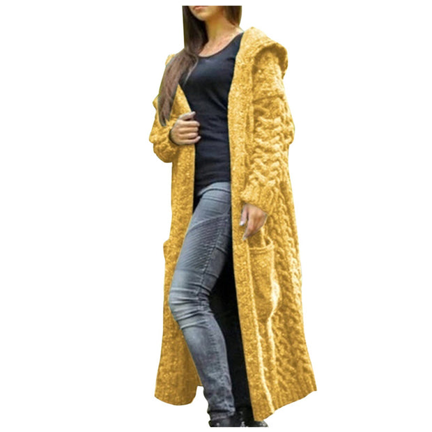 Cardigans Solid Color Long Sleeve Braid Knit Hooded Sweater