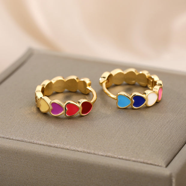 1 Pair Cute Enamel Heart Earrings For Women Sliver Color Stainless Steel