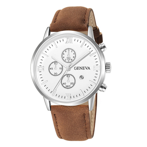 Men Casual Sport Watches Geneva Leather Band Calendar Quartz Watch