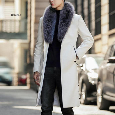 Big Fur Collar Long Overcoats Luxury Long Leather Jackets