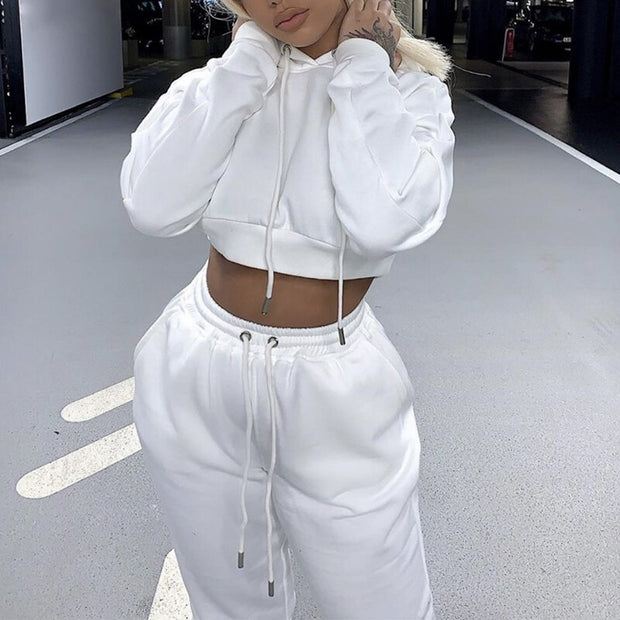 Winter Sweater Two Piece Set Crop Jacket And Tracksuit Joggers 2 Piece Set