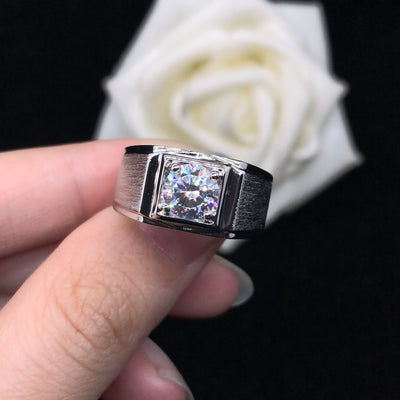 Solid White Gold 585 Men&#39;s Ring Certified 0.5CT Moissanite Engagement Ring