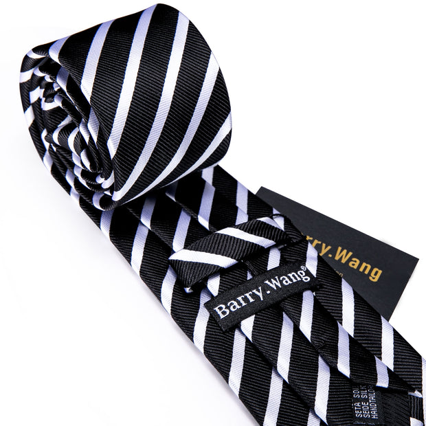 Fashion Luxury Black Striped 100% Silk Ties Gifts For Men Suit Wedding