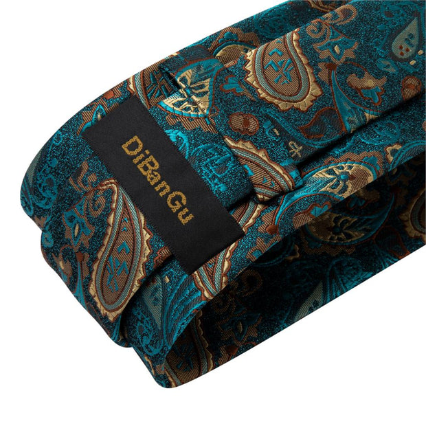 100% Silk Luxury Teal Green Paisley 8cm Tie For Men Wedding Dress Necktie