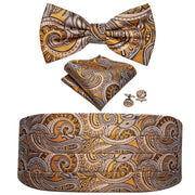 Barry.Wang Mens Brown Bow Tie Plaid Cummerbund Checked