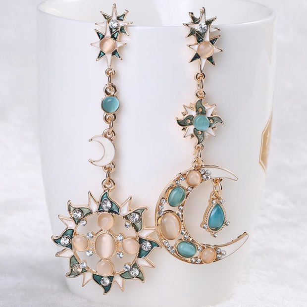 New Style Moon Stud Earrings Fashion Star Sun Moon Rhinestone Crystal Stud
