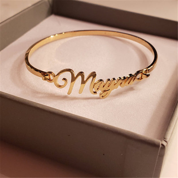 AurolaCo Customized Nameplate Name Bracelet Personalized Custom Cuff Bangles
