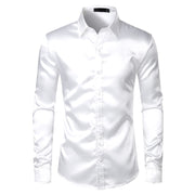 Black Satin Luxury Dress Shirts Silk Smooth Men