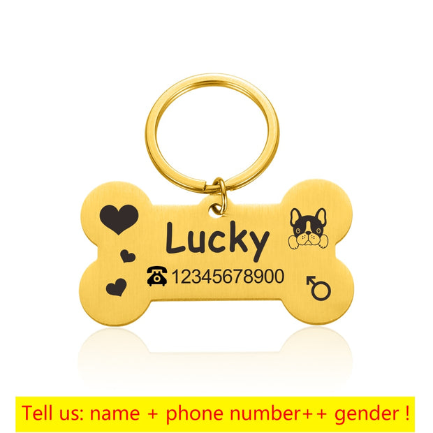 Engraved Pet Id Tags Custom Metal Bone Collar for Cat Silent Tag Personalized Collar