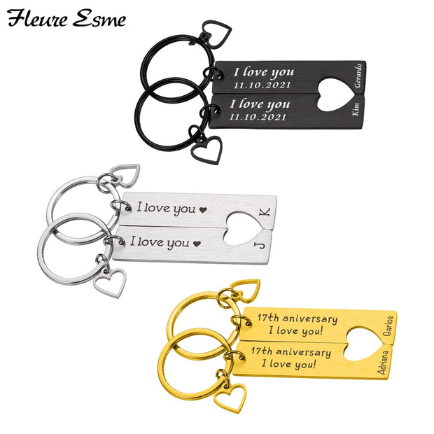 Personalized Stainless Steel Date Name Couple Custom Keychain