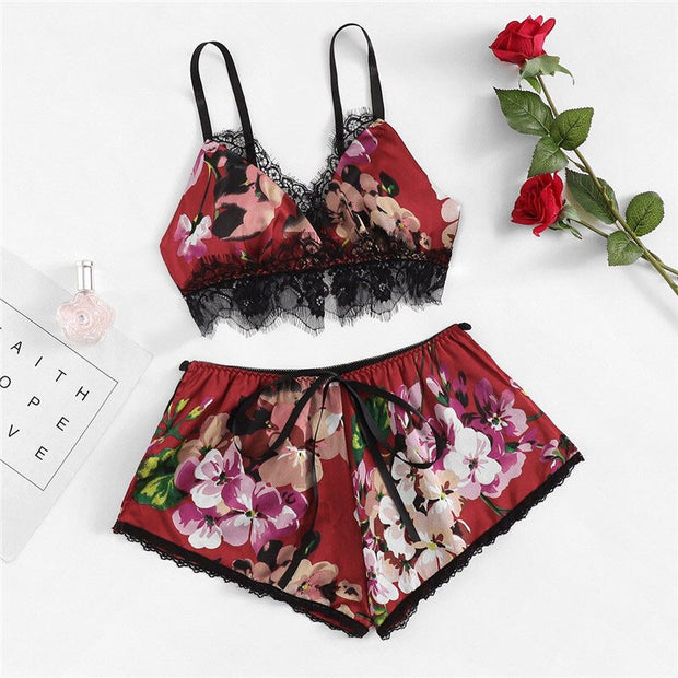 Pajama Set Women Sexy Printing Spaghetti Strap