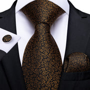 Men Tie Black Gold Paisley Quality Wedding Tie For Men Hanky Cufflink Silk Tie Set