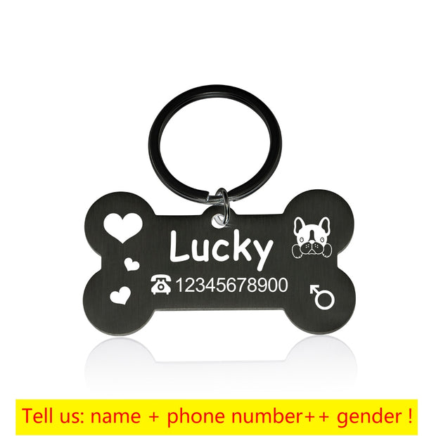 Engraved Pet Id Tags Custom Metal Bone Collar for Cat Silent Tag Personalized Collar