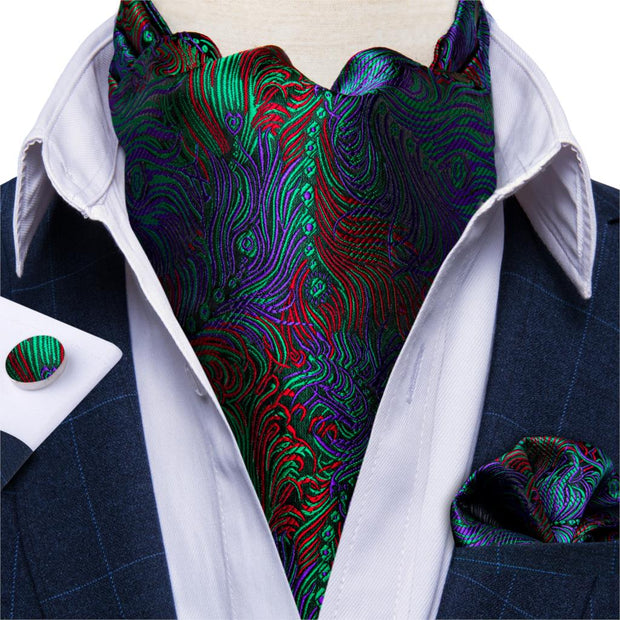DiBanGu Men Luxury Silk Ascot Tie Cravat Tie Handkerchief Cufflinks 3pcs Set