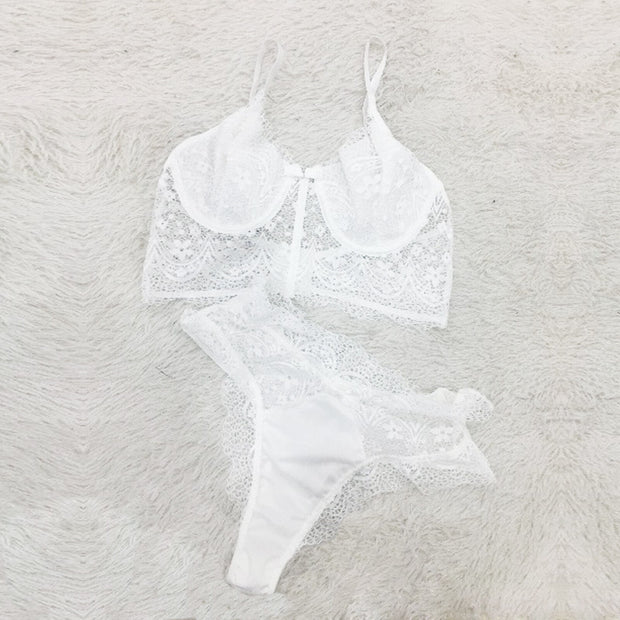 Women's Sexy White Lingerie Set High Waisted Brief Bra Set