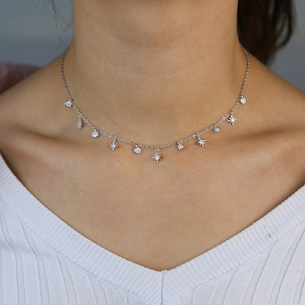 promotion cz star charm choker necklace gold silver color