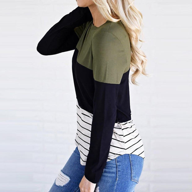 Autumn Women Pregnant Long Sleeve Striped Print T-Shirt