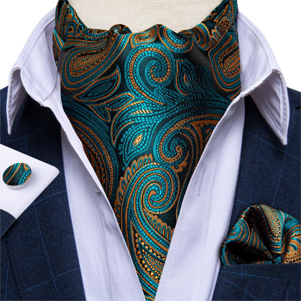 Luxury Men&#39;s Vintage Paisley Floral Formal Cravat Ascot Tie Self British Style