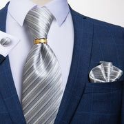 Yellow White Striped Silk Woven Ties For Men
