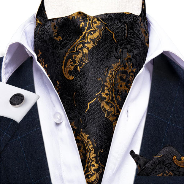 DiBanGu Men Luxury Silk Ascot Tie Cravat Tie Handkerchief Cufflinks 3pcs Set