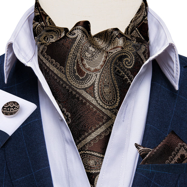 Luxury Men&#39;s Vintage Paisley Floral Formal Cravat Ascot Tie Self British Style