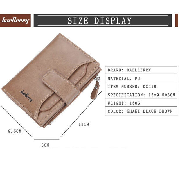 Free Custom Name Engraving Men Wallets Short Tri-fold PU Leather