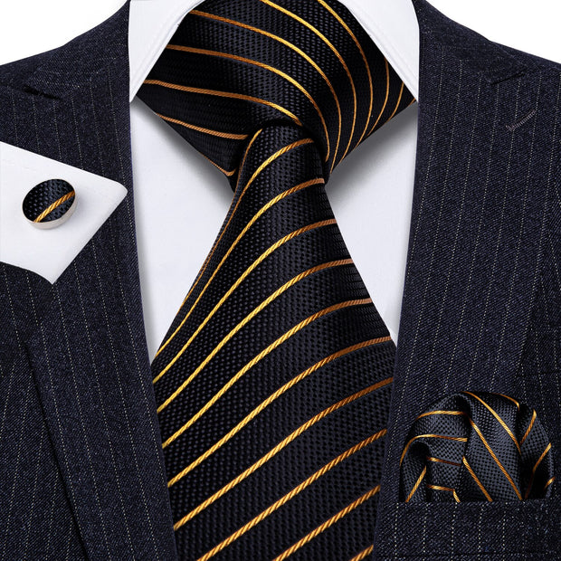FA-271 Gents Necktie Yellow Paisley 100% Silk Jacquard Tie Hanky Cufflinks Set